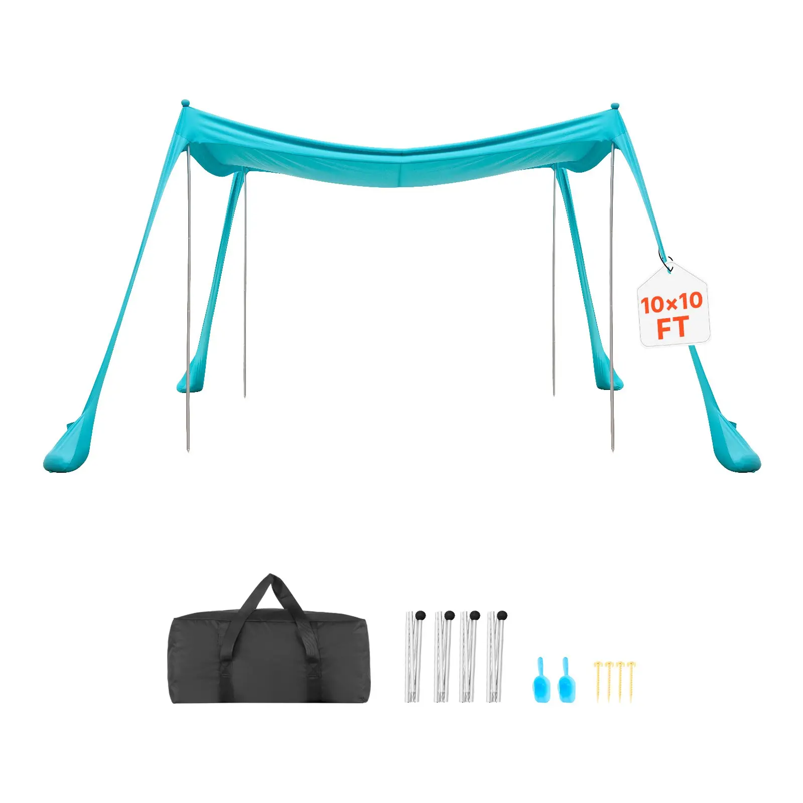 VEVOR Easy-Install 10x10x6.6 ft Pop Up Beach Tent Sun Shelter Kit with Canopy, UPF50+ Sun Protection, Durable Windproof Breathable Lycra Fabric, Sandbags, Stability Poles, Sand Shovels for Family Outdoor Outings