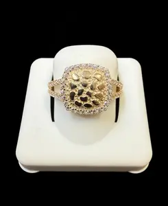 Ali Jewelers Unisex 10 Karat Gold Nugget Ring - Hazard-Free Cubic Stone, Fashion Costume Jewelry Accessory