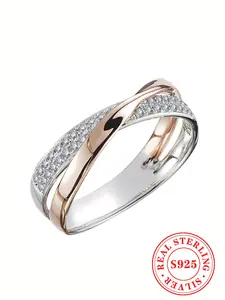 925 Sterling Silver Classic Rhinestone Decorated Ring, Fashion Jewelry for Women, Fashion Jewelry for Party, Daily Clothing Decor, Trendy All-match & Exquisite Jewelry for Birthday Gift, Silver Wedding Ring, Engagement Rings, Engagement Wedding Bands