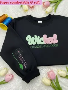 Wicked Chenille YARN EMBROIDERED Sweater, Wicked Change For Good Embroidered Sweatshirt, Musical Fan Gift