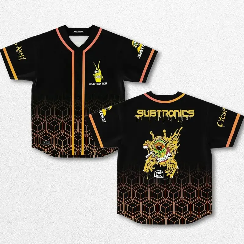 EDM Rave Subtronics Cyclops Army Baseball Jersey Plankton Parody Streetwear Button Down Shirt Premium Breathable Mesh Festival Outfits Gift for Dubstep Fans