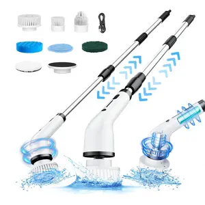 【BLOOM】Rechargeable Electric Cordless Spin Scrubber, USB Rechargeable Scrubber with 4 Replaceable Heads, 8-in-1 Upgraded Extension Handle, Full-Body IPX7 Waterproof, 2H Work Time, 2 Speeds for Bathroom Shower Tile Glass, Rechargeable Spin Scrubber
