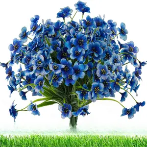 Artificial Outdoor Flowers,8 Bundles Fake Flowers UV Resistant Faux Outdoor Plastic Flower Plants for Outside Indoor Décor(Blue) Decor Bouquet indoor outdoor decor