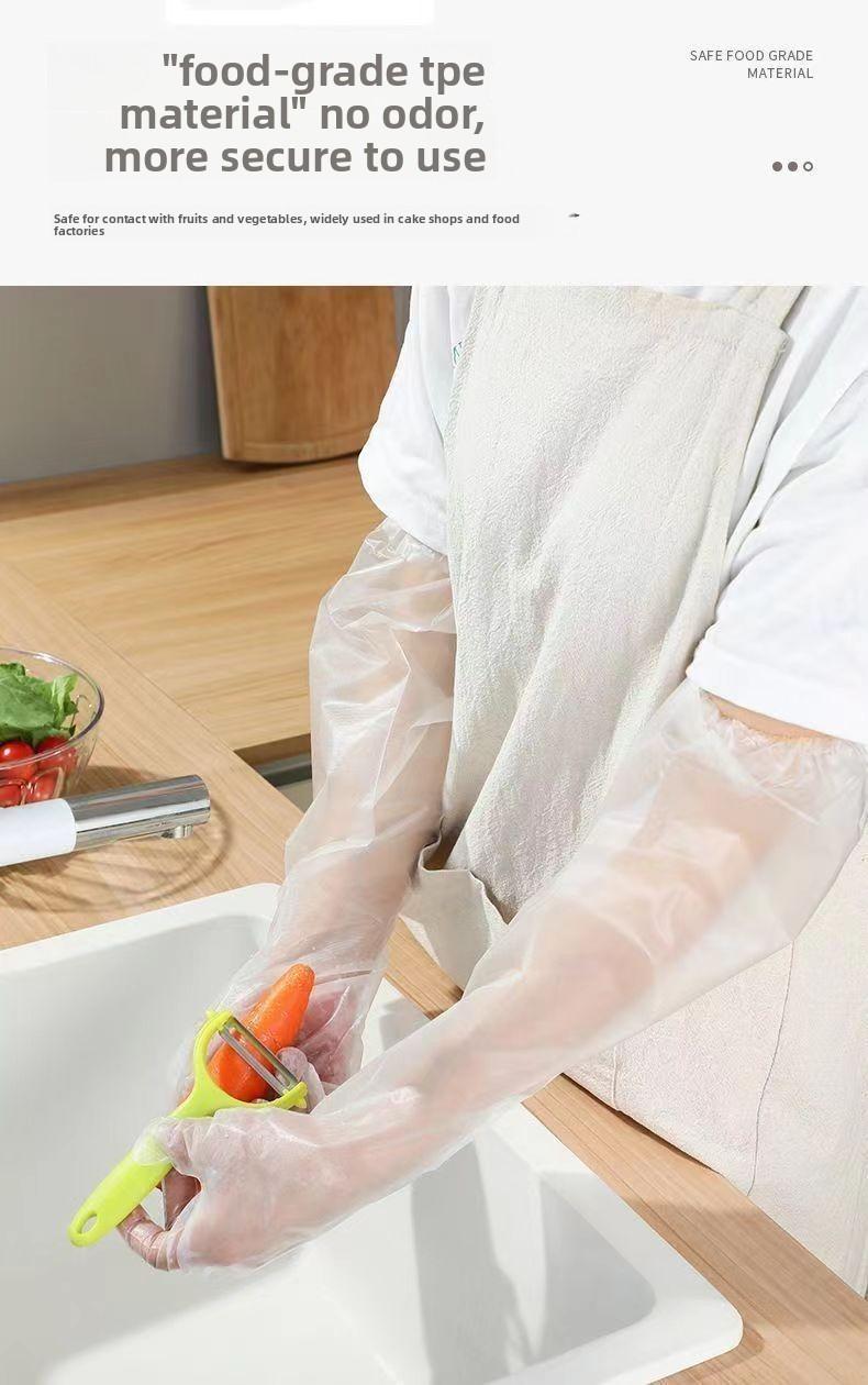 10pairs Disposable Long Sleeve Gloves, 60cm, Thickened, Elastic Cuff, Durable Clear Household Cleaning Gloves