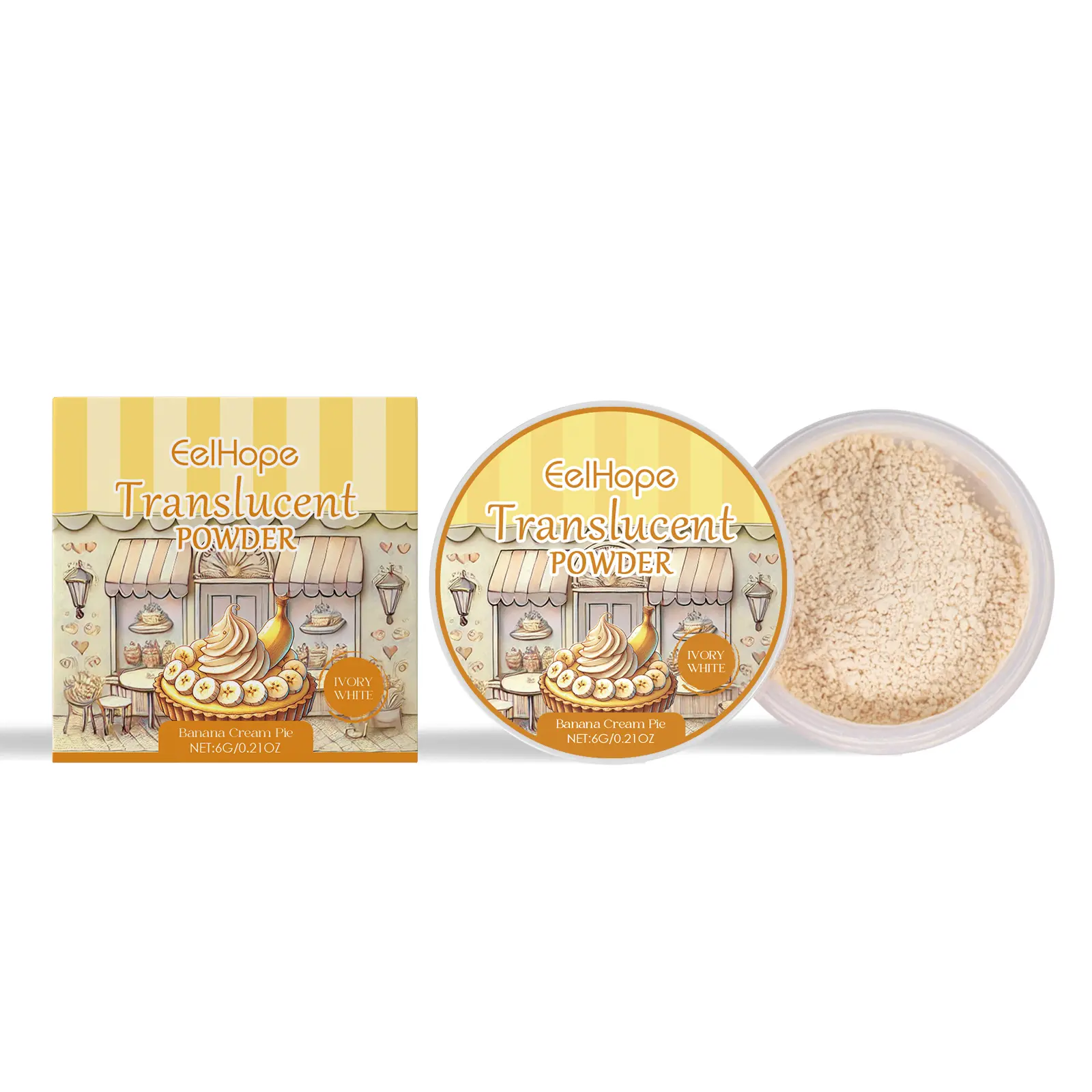 Eelhope Ivory White Translucent Powder (Banana Cream Pie), Setting Powder Series Baking Fragrance Light, Clear, Oil Control And Not Easy To Remove Makeup Setting Powder