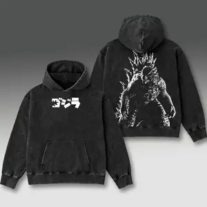 Godzilla Print Washed Cotton Hoodie, Vintage Graphic Hoodie Washed For Fans Movie Monster, Design Top Cotton Streetwear Hoodie Clothes Menswear Womenswear, Hoodie Unisex Hot 2025
