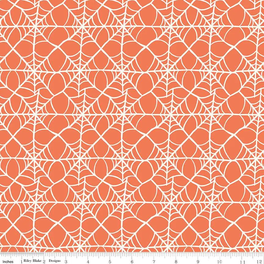 Fabric Riley Blake Orange Webs Hey Pumpkin by the Quarter Yard C16033-ORANGE