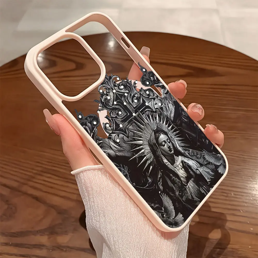 Springtok Premium Magnetic Case for iPhone 11-16 Pro Max Virgin Mary y2k Cased MagSafe Ready Anti-Fall Ultra-Thin Design White TPU Protector Aesthetic Resistance Protection