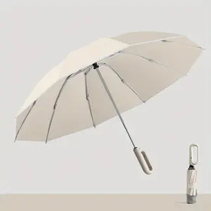 Inverted Umbrella with Carabiner Handle, Reflective Safety Strip, Sturdy Windproof, Travel Portable, Reverse Automatic Umbrella for Rain & Sun Cover