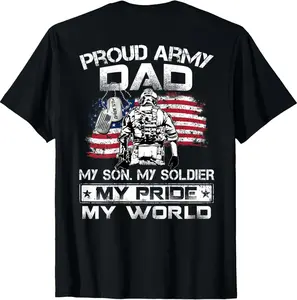 Men's Letter "Proud Army Dad My Son My Soldier My Pride My World US Army" Print Round Neck Tee, Regular Fit Casual Short Sleeve T-shirt For Summer, Men's Top For Daily Outdoor