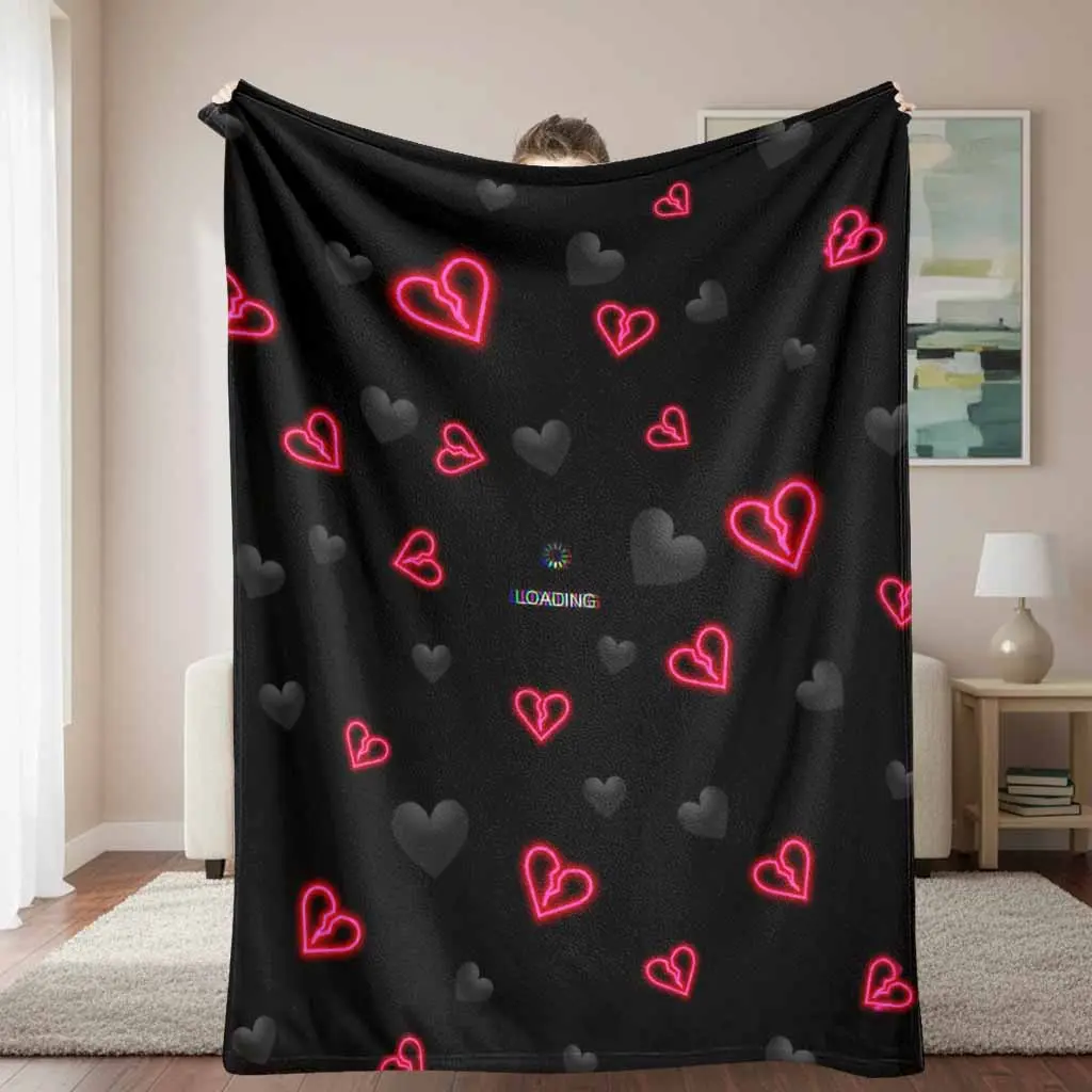Broken Heart Neon Pattern Flannel Blanket - Soft, Warm, Lightweight, Wrinkle Resistant, Multi-Size Decorative Throw for Sofa, Home Office - Valentine Love Gift for Boyfriend, Travel Companion