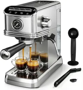 Espresso Machine with Milk Frother, 20 Bar Compact Espresso Maker with 45 OZ Removable Tank, Stainless Steel Coffee Machine for Home, Office, Latte, Cappuccino Silver tiktokshopspringglowup