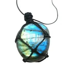 Natural Moonstone Labradorite Adjustable Stone Pendant Necklace