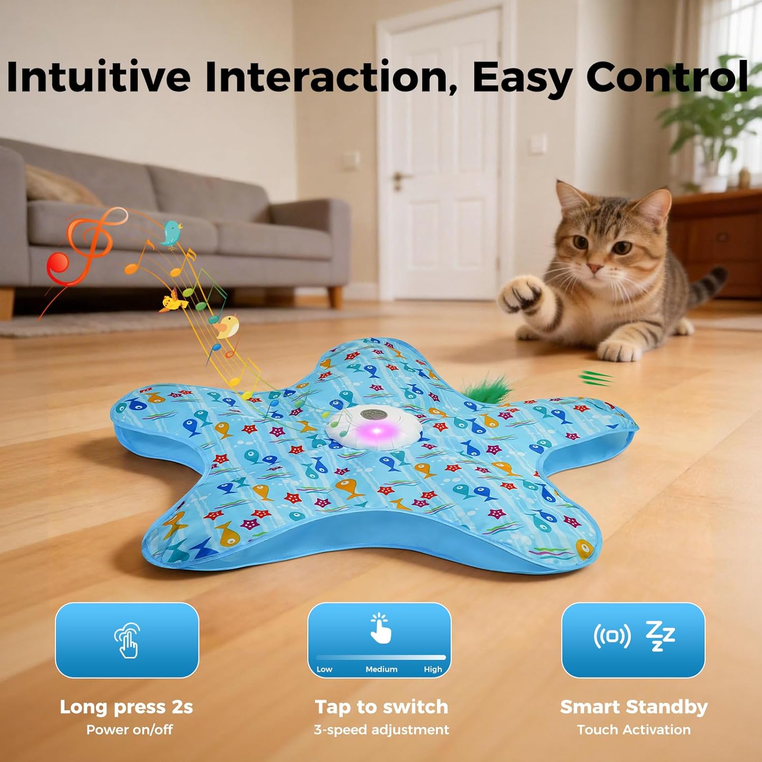 Rechargeable Hide & Seek Cat Toy – Interactive Kitten Toy with 2 Wands, 3 Modes, 10-Min Auto-Sleep & Realistic Mouse Sounds