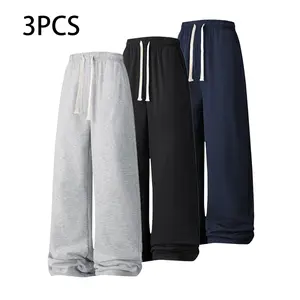 Men’s loose wide-leg drawstring joggers—street-casual loungewear with a comfortable fit and jogger cuffs; casual high-waisted drawstring joggers suitable for all seasons, ideal for men in their 20s, Thanksgiving parties, and everyday wear.