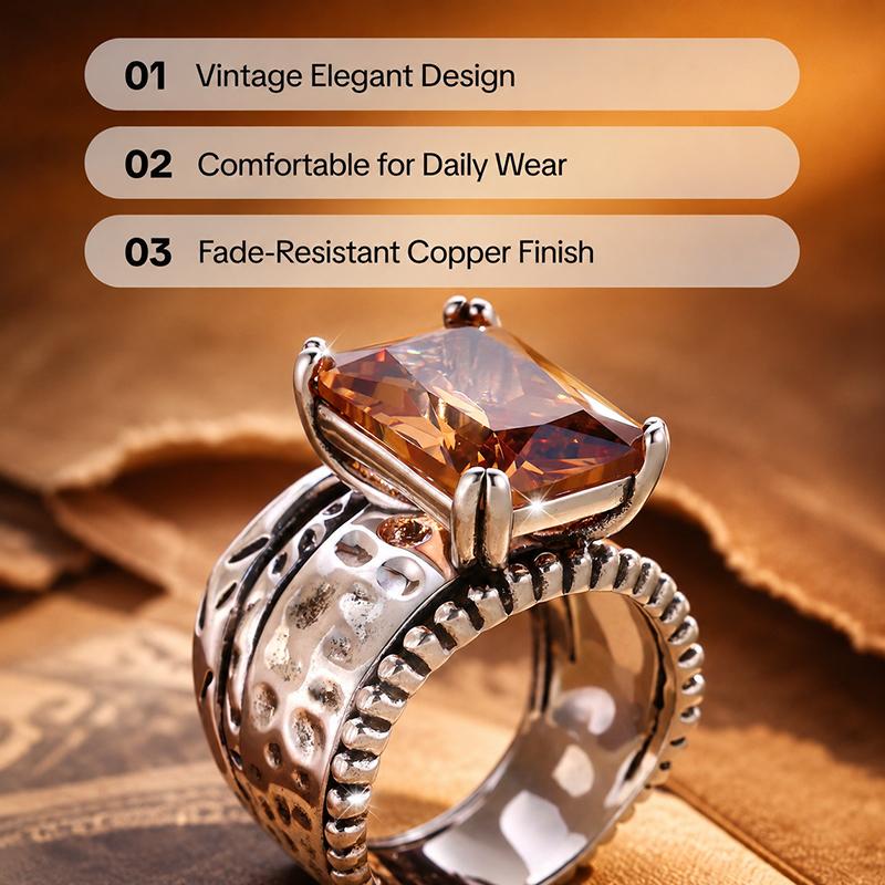 Women's Vintage Geometric Copper Statement Rings - Champagne Cut Beautiful Costume Jewelry, Boho-Chic Elegant Antique-Vibe Accessory for Party Wear, Beautiful Rings