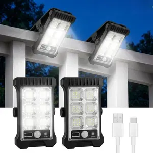 2 Pack Solar Clip Lights with Motion Sensor,IP65 Waterproof Wireless Security Lighting for Yard, 4-Color Adjustable Outdoor Solar Flashlight with Remote Durable High Lumens