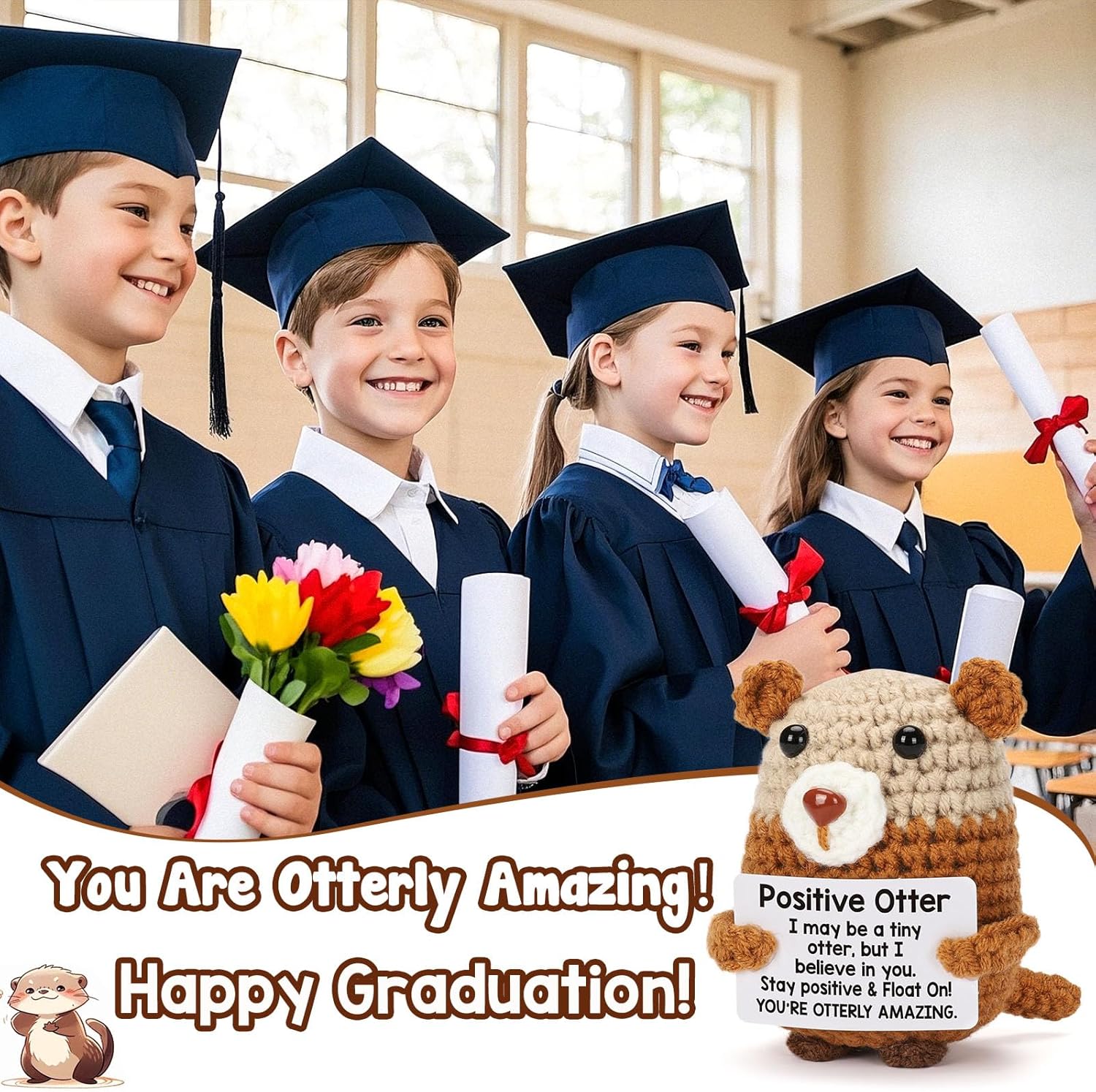 Handmade Emotional Support Otter Positive Crochet Otter Crochet Otter Positive Gifts - Emotional Inspirational Support Motivational Small Otter Pickle Potato Valentines Day Easter Birthday Gifts for Women Men Son Daughter Teen Friend