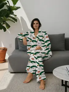 Women’s Eagles Football Print Pajama Set, Short-Sleeved V-Neck Sleepwear for All Seasons, Button Front Pockets Comfortable All-Season Sleepwear