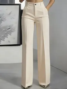 Women's High-Waisted Straight Leg Suit Pants, Slim-Fitting Solid Color Trousers, All-Season Fashionable Business Wear