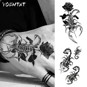 2pcs Black Scorpion & Rose Waterproof Temporary Tattoo Sticker Flowers Leaves Stars Totems Body Art Arm Gothic Punk Fake Tattoos Party Favors Sleeve For Women Men Aldult Hand Wrist Neck Waist Abdomen Leg Ankle