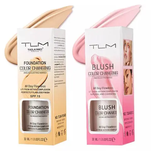 TLM Color Changing Moisturizing BB Cream Set - Liquid BB Cream Concealer Foundation Hybrid, Long-Lasting Flawless Finish, SPF15 Protection, Blush-Enhancing Makeup for All Skin Tones
