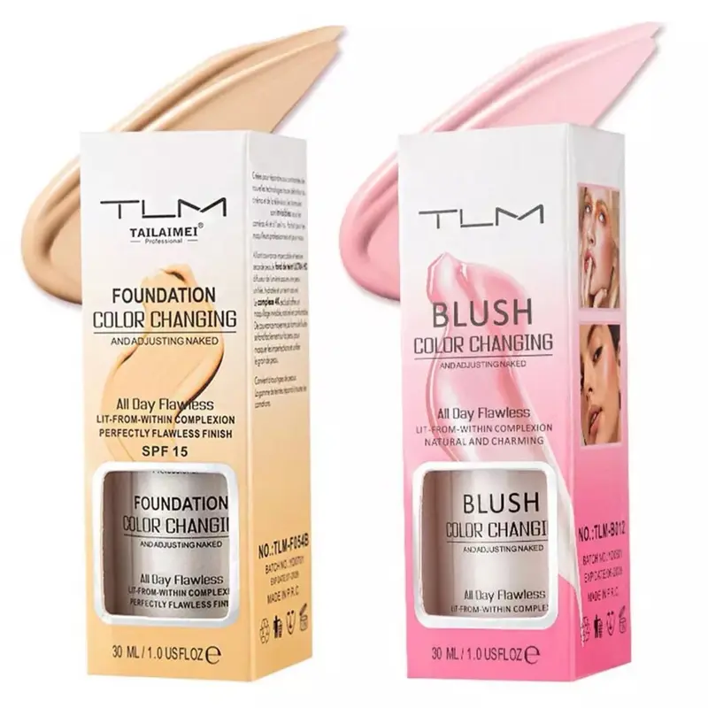 TLM Color Changing Moisturizing BB Cream Set - Liquid BB Cream Concealer Foundation Hybrid, Long-Lasting Flawless Finish, SPF15 Protection, Blush-Enhancing Makeup for All Skin Tones