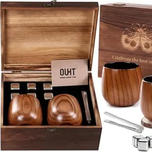 Charred Wooden Bourbon Drinking Glass, Bourbon Gifts for Men, Whiskey Gift Set with Wooden Box, Perfect for Dad,Husband,Friends