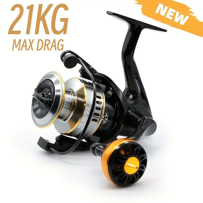 1pc Rooblinos HE-Metal Spinning Wheel, Portable Folding Handle, Metal Spool, Large Drag, Fresh & Saltwater Compatible, PA Material, Ambidextrous Design, Fishing Reel, Fishing Reel