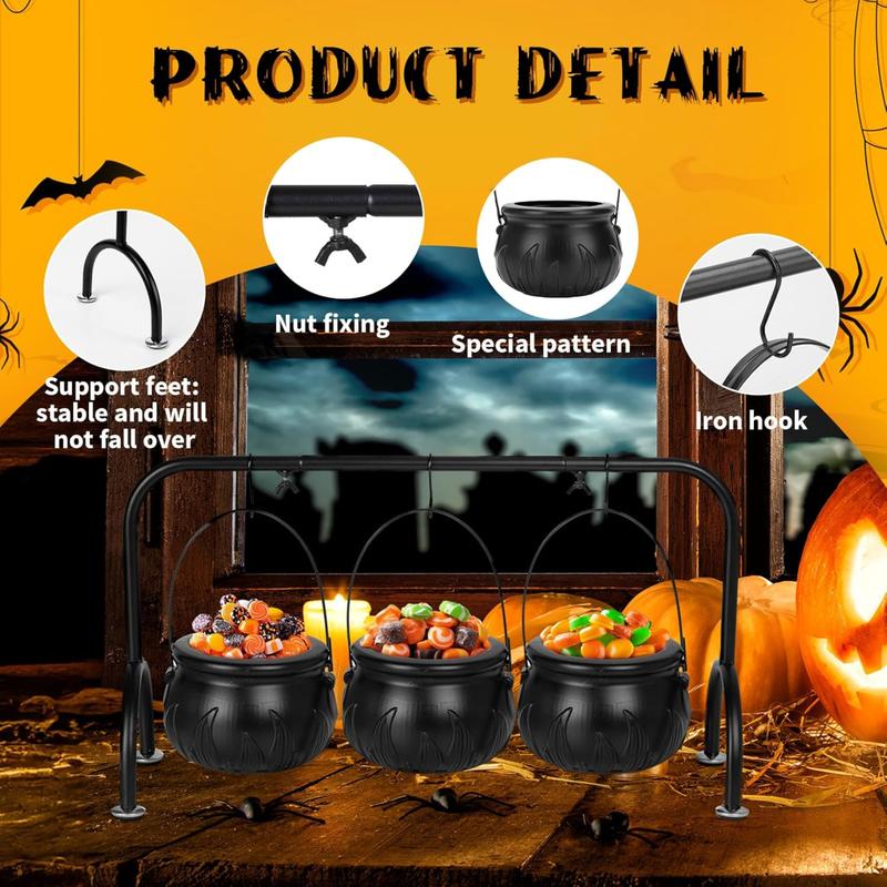 Halloween Tabletop Decoration Set of 3 Skeleton Cauldron Candy Bowls with Rack for Spooky Fun with Skeletons and Pumpkins Plastic Material