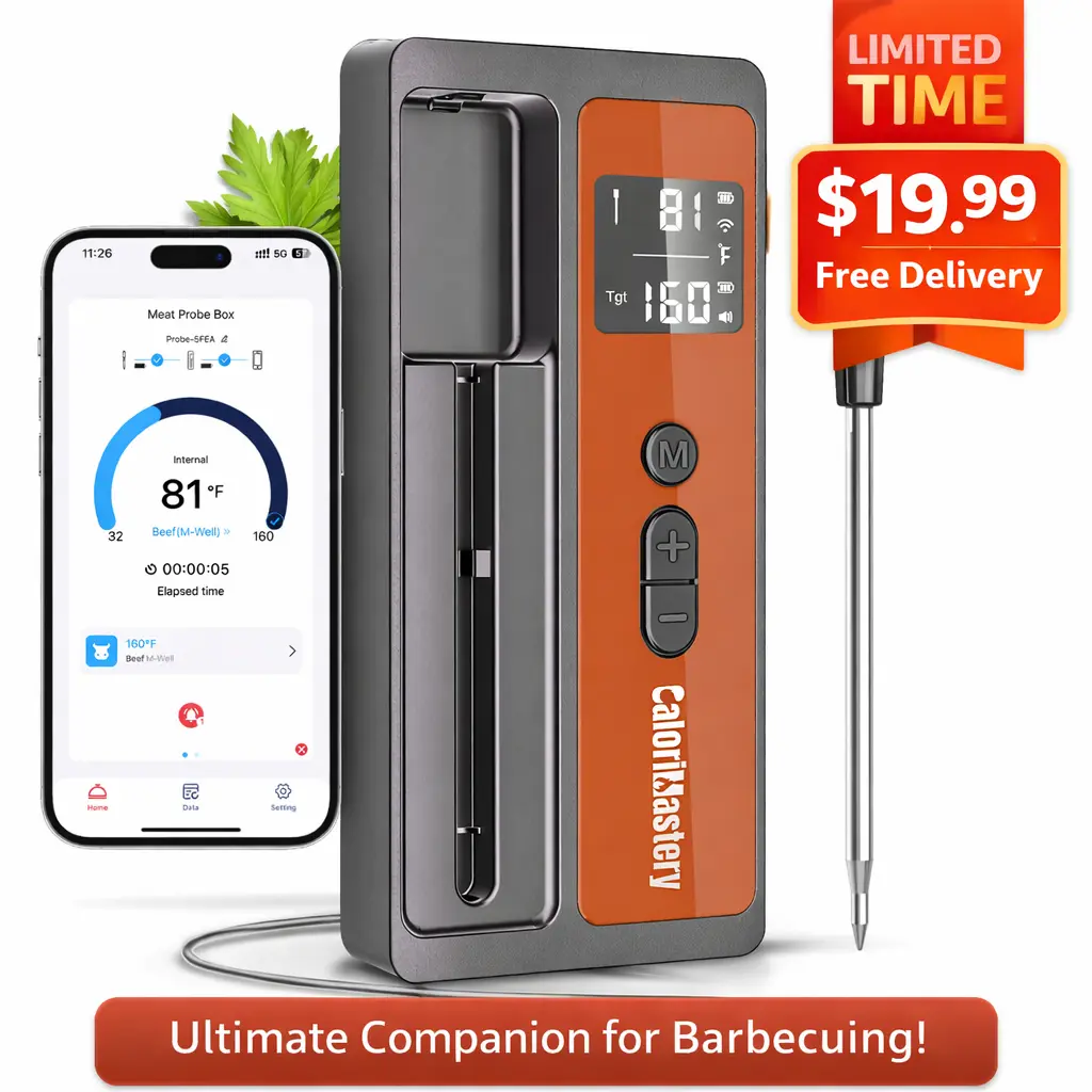 Wireless Smart Bluetooth Meat Thermometer Digital for BBQ, Grill, Oven, 500ft Range Cooking Thermometer with Ultra-Thin Wireless Meat Probe, Smart Convenience,Perfect for Steak,Summer time,food scale