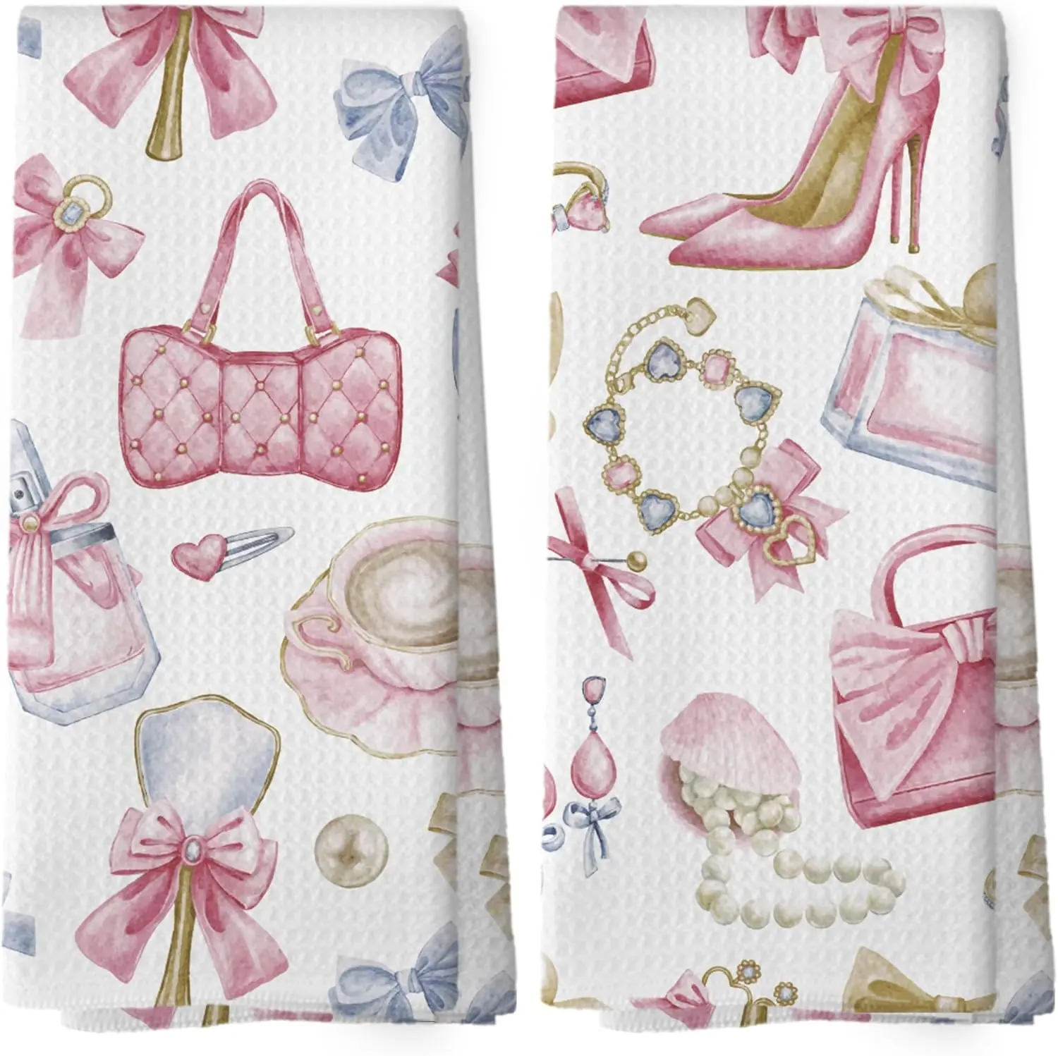 Bow  Bathroom Decor Kitchen Towels Set of 2, Women Fashion Hand Towels for Bathroom, Makeup Brush Perfume High Heel Modern Bath Decorative  Towel Dish Towels 16x24 Inch