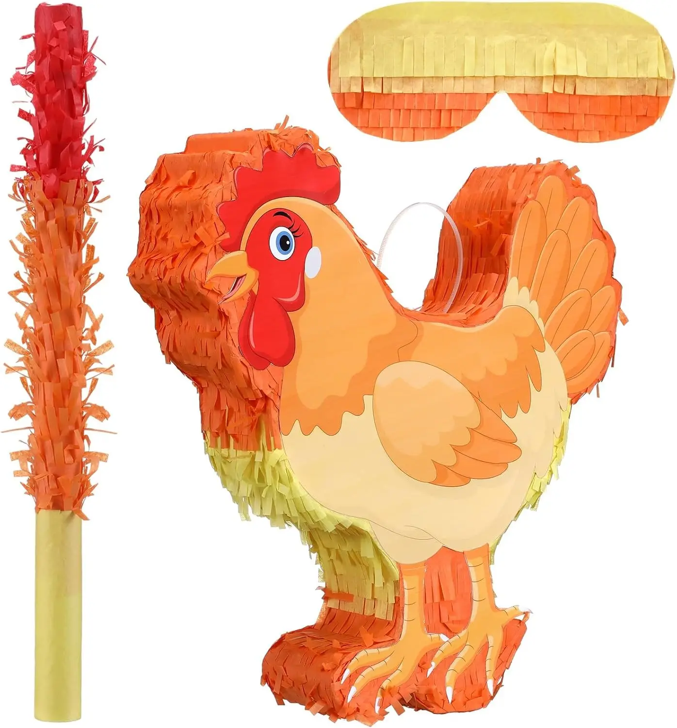 3D Chicken Piñata Birthday Decoration with Blindfold and Bat, Great Gift for Kids Girls Boys, Ideal for Holiday Piñata Party Baby Shower Supplies