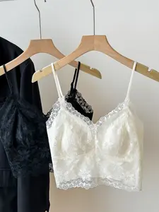 French lace camisole for women — bra top with built-in padding, beautiful back design, thin one-piece underwear that can also be worn as an outer layer