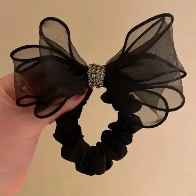 Women's Elegant Rhinestone Decorated Bowknot Design Hair Tie, Cute Trendy High Elastic Hair Tie, Fashionable Hair Accessories for Women & Girls, Ponytail Hairstyle, Scrunchies, Cute Hair Ties, Decorative Hair Accessories