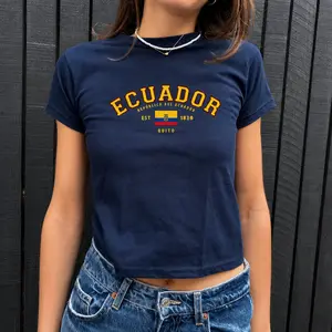 Ecuador Flag Micro Rib Baby Tee, Women's Y2K Ribbed Crop Top, Gameday Futbol Fan Apparel, Country Pride Graphic Tshirt