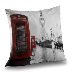 360 Stand Unique 14x14 in. Red Cities Throw Pillow Insert, Featuring Red Phonebooth and Big Ben Design (Model C1PT14143UNPQ5), London Scene, Poly Twill