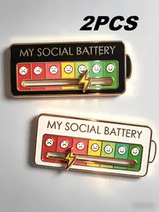 2 Piece Set Social Battery Slide Fun Mood Pins Badge, Charms, Gift for Introverts, Music Festival, Back-To-School, Graduation, Daily Wear