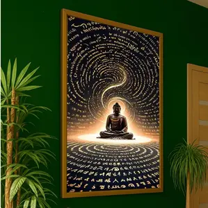 Meditating Buddha Canvas, Spiritual Zen Wall Art, Golden Mandala Print, Yoga Room Decor, Mindfulness Meditation Artwork