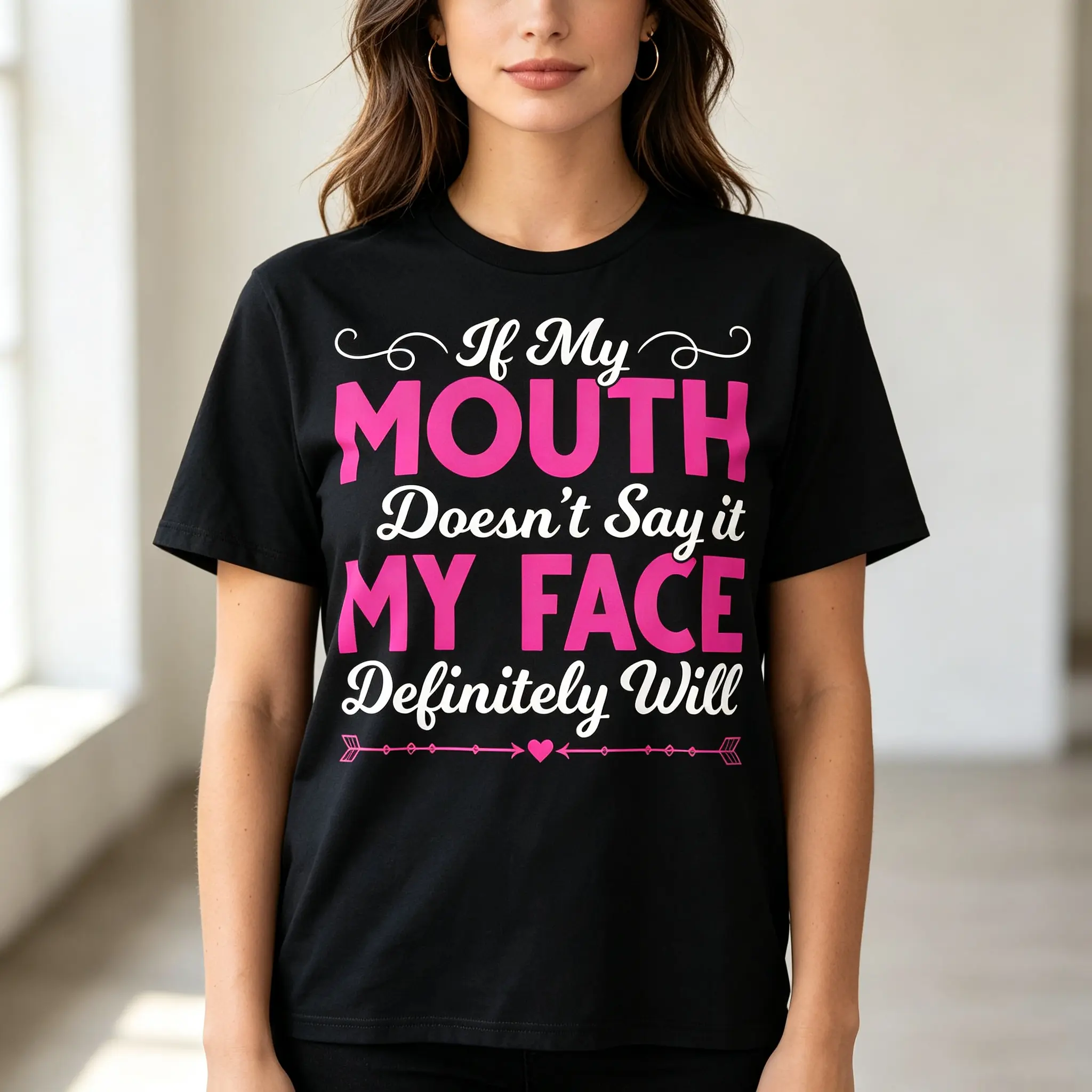 Women's Graphic Slogan Top, Funny "If My Mouth Doesn't Say It" Printed Quote, Loose Cut Oversized Fit, Casual Short Sleeve Round Neck Streetwear, Minimalist Basic Sports & Outdoor Top, Machine Washable