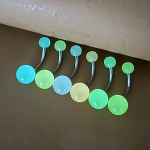 6pcs Glow In The Dark Belly Button Rings For Men, Acrylic Navel Rings, Body Piercing Jewelry