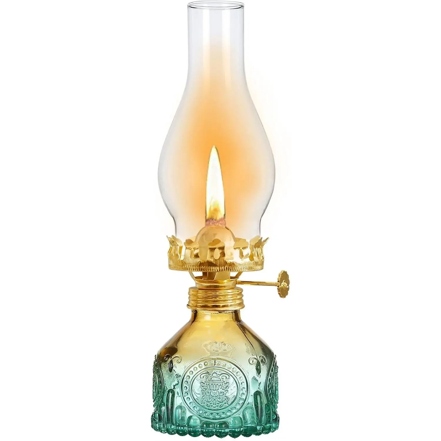 Large Classic Vintage Green Glass Kerosene Oil Lamp Lantern with 3/8" Lamp Wick for Indoor Home Decor Lighting