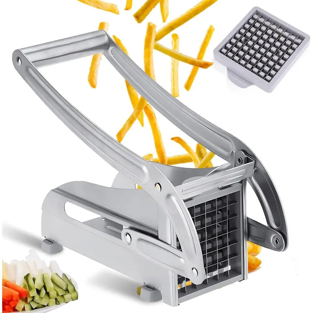 1pc Sturdy Stainless Steel Aluminium Potato Cutter Machine, Smooth Multifunctional Kitchen Utensil for Cutting Potatoes, Carrots, Cucumbers, Onions - Suitable for Home, Thanksgiving Camp Kitchen Use, Non Slip