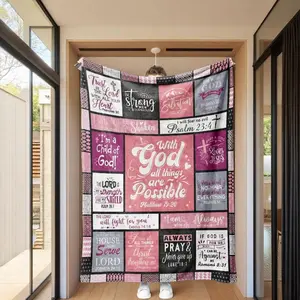 Letter & Bible Verse Pattern Blanket, Soft Throw Blanket, Air-conditioned Room Blanket, Warm Nap Blanket for Home Office Travel