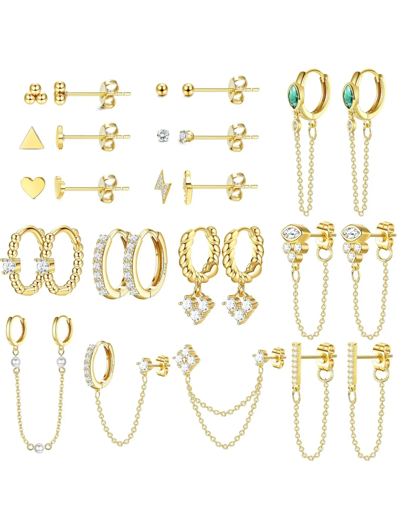 Dainty Earrings Set for Women, Gold Plated Stud & Huggie Hoops, Ear Studs, Hypoallergenic Post Earrings Surgical Steel, Casual Style, All Seasons, High Quality Earrings, Hypoallergenic Jewelry