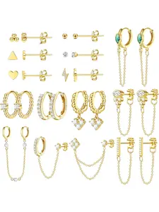 Dainty Earrings Set for Women, Gold Plated Stud & Huggie Hoops, Ear Studs, Hypoallergenic Post Earrings Surgical Steel, Casual Style, All Seasons, High Quality Earrings