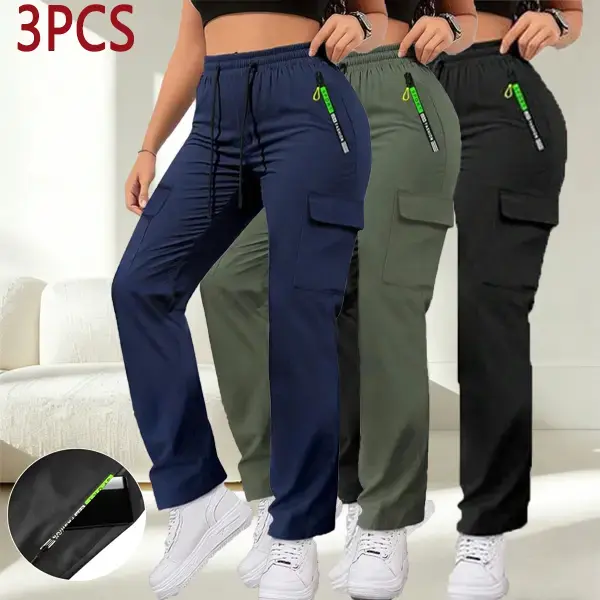 Women's Casual Straight-Leg Athletic Pants with Flap Pockets - Women's Activewear Bottom, Multifunctional Clothes for Hiking, Gym, Sports Clothes