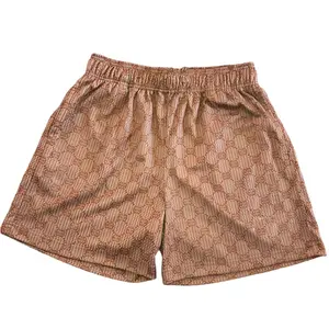 Monogram Logo Mesh Shorts for Men, Repeating Initial Graphic Print Breathable Athletic Basketball Shorts, Summer Streetwear Gym Drawstring Shorts