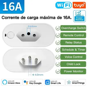 Tuya Smart Plug 16A Brazil WiFi Enabled with Real-Time Power Monitoring Voice Control Remote Access & Energy Awareness