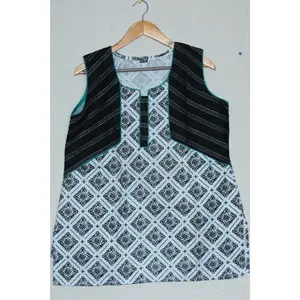 White Short-Length Cotton Kurti with Attached Sleeves